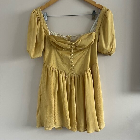 NWOT Yellow Mini Dress w/ Puff Sleeves & Buttons - Picture 1 of 6